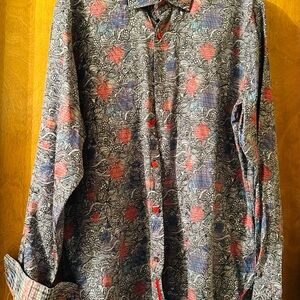Visconti black Men’s long sleeve shirt Size XL in blue, gray, pink accents.